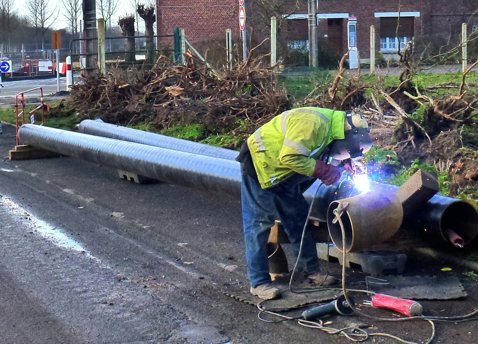 A welder working on pipework
