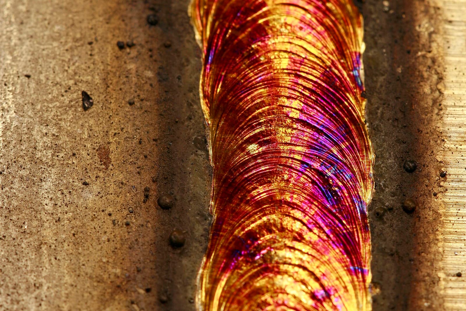 A stainless weld zone, a typical place tea staining starts